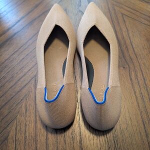 Rothy's Tan Flats with Blue Trim
